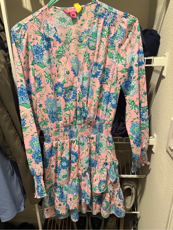 Lilly Pulitzer Dresses & Skirts - Lilly Pulitzer Pink Floral Long Sleeve Ruffle Dress